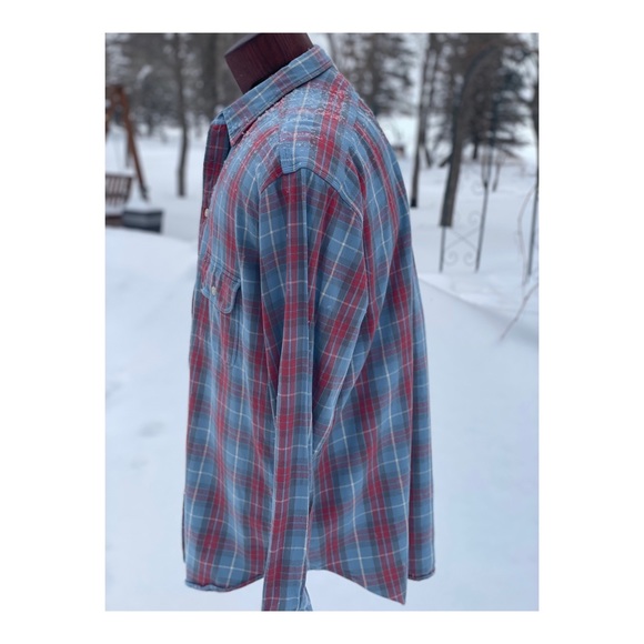 SOLD Polo Ralph Lauren Flannel Plaid Button Up Shirt XLT 100% Cotton Blue Red - Picture 7 of 8